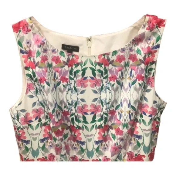 TALBOTS Floral Lined Cotton Sleeveless Dress Belt Pockets Sz 16P - Picture 10 of 11